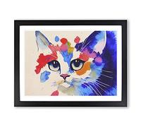 Colourful Cat Vol.2 Framed Print | A2 Black Framed Wall Art | Ready to Hang | Modern Animal Picture | Living Room Bedroom Lounge Office