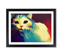 Colourful Cat Vol.4 Framed Print | A2 Black Framed Wall Art | Ready to Hang | Modern Animal Picture | Living Room Bedroom Lounge Office