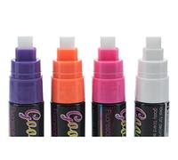Colourful CHALK PENS & MARKERS for Glass & Window dressups - 4 Pack 10mm Large. BEST for Art, Menu Board, Cafe/Bistro shop boards Non Porous Chalkboard Blackboard Whiteboard - & Erasable Paint Marker,Water based eco-friendly, Wet erase Reversible 10mm Fine or Chisel Tip.