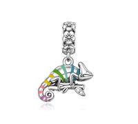 Colourful Chameleon Charm 925 Silver Charm Compatible with Pandora Charms, Trollbeads, Chamilia, Biagi and Many Other UK Charm Bracelets.