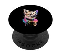 Colourful Chihuahua Outfit - Dog Design with Flowers & Colour PopSockets Adhesive PopGrip