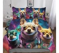 Colourful Chihuahua Print Bedding Sets with Pillowcase Soft Duvet Cover Brushed Microfiber 2PCs Set Quilt Cover with Zipper Closure for Kids Youth Adult Comforter Cover Single (135x200cm)