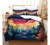 Colourful Christmas Tree 3D Duvet Cover Sets,Fantasy Forest Bedding Set Soft Microfiber Quilt Covers 3pcs, Comforter Cover with Zipper Closure for Girls Boys Children Bedroom Decor Single（140x200cm）