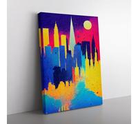 Colourful City Skyline No.1 Abstract Blue, Gold, Blue Canvas Wall Art Print Ready to Hang, Framed Picture for Living Room Bedroom Home Office Décor, 76x50 cm (30x20 Inch)