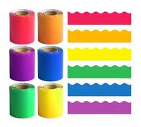 Colourful Classroom Bulletin Board Borders Waterproof Corrugated Display Trims for School Office Home Party | 6 Vibrant Rolls Wave Design Border for Whiteboards Chalkboards Wall Displays (Bright)
