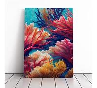 Colourful Coral Reef No.1 Peach, Red, Red | Canvas Wall Art Print | Framed & Ready to Hang Picture | Modern Home Decor for Living Room, Bedroom, Kitchen or Office | 20x14 Inches