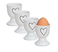 Colourful Country House Style Egg Cups Set of 4 White Round Ceramic Breakfast Eggs Hearts Coasters