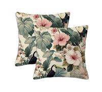 Colourful Cushion Covers 35 x 35 cm Set of 2 Outdoor Cushions Flower, Waterproof Linen Square Pillow Covers with Stitched Edge, Outdoor Throw Pillow Decorative for Home Garden Furniture Patio S-842