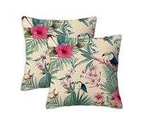 Colourful Cushion Covers 35 x 35 cm Set of 2 Outdoor Cushions Flower, Waterproof Linen Square Pillow Covers with Stitched Edge, Outdoor Throw Pillow Decorative for Home Garden Furniture Patio S-994