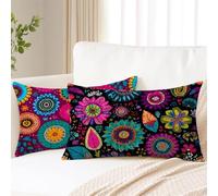 Colourful Cushion Covers 50 x 75 cm India Sofa Cushions 2 Pack Rectangle Cushion Covers Linen Throw Pillow Double Sided Printing Outdoor Cushions for Living Room Bedroom Bed Garden Autumn Decor 2s-679