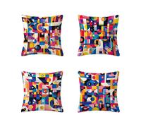 Colourful Cushion Covers 60x60 cm Abstract Cushion Covers Set of 4, Outdoor Pillow Casess Waterproof Linen, Sofa Decorative Pillowcases Square Pillows with Invisible Zipper Decor Gifts for Women T-39
