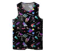 Colourful Dinosaur Mens Beach Tank Tops Novelty Graphic Quick Dry Sleeveless Shirt for Beach Workout S-4XL, Black 80s 90s, Large