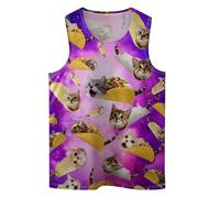 Colourful Dinosaur Mens Beach Tank Tops Novelty Graphic Quick Dry Sleeveless Shirt for Beach Workout S-4XL, Taco Cat, Large