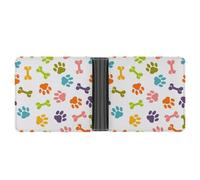 Colourful Dog Paws and Bones Printed Bifold Wallet with Hidden Compartments Pocket Money and Credit Card Holder for Men Women