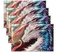 Colourful Dragon Place Mats for Kitchen Dining, Vintage Gothic Waterproof Placemats Artistic Fantasy Mythical Animal Place Mats, Antique Wild Animal Room Decor Aesthetic 45 W x 30 L Set of 4