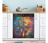 Colourful Dragonfly Dishwasher Magnet Cover for Door Front, Large Metal Decorative Kitchen Dishwasher Panel Decal Refrigerator Magnetic Decor Sticker 58 x 66 CM
