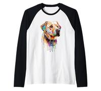 Colourful Drip Art Labrador Design Raglan Baseball Tee