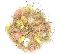Colourful Easter Egg Straw Wreath - Spring Hanging Door or Wall Decoration with Eggs (25cm) (Yellow, Orange, Peach & White)