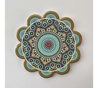 Colourful Elegant Ceramic Moroccan Design Coasters Geometric Mosaic Tiles With Cork Base and Intricate Details (Style 11)