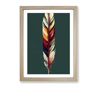 Colourful Feather No.1 Framed Print for Living Room Bedroom Home Office Décor, Wall Art Picture Ready to Hang, Oak A2 Frame (64 x 46 cm)