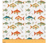 Colourful Fish Fabric by The Yard,Ocean Animal Rustic Cabin Print Soft Polyester Fabric,Vintage Fishing No Stretch Fabrics Kids Girls Sewing Lovers,Orange Fabrics 1 Yard Pre-Cut,36" L x 59" W