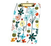Colourful Floral Bees Acrylic Clipboard with Gold Low Profile Clip Clipboard A4 Decor Office Stationery Gift Clip Board for Teacher Nurses Woman Men Teens Birthdays Valentins Easter