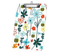 Colourful Floral Bees Acrylic Clipboard with Silver Low Profile Clip Clipboard A4 Decor Office Stationary Gift Clipboards for Teacher Nurses Woman Men Teens Birthdays Valentins Easter