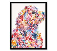 Colourful Floral Labradoodle Dog Lover Design Framed Wall Art Artery8 Multi A4