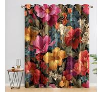 Colourful Flower Curtains Blackout for Home Decor, Thermal Curtains Boho Bright Floral Vintage Botanical Pattern, Living Room & Bedroom Eyelet Drapes 54 Inch Drop, 46x54, 2 Panels B&566