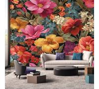 Colourful Flower Wallpaper for Bedroom - Boho Bright Floral Wall Paper, Vintage Botanical Home Decor, Non-Woven Waterproof Print Wallpapers for Living Room, Feature Walls Mural 250x175 cm R104