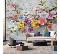 Colourful Flower Wallpaper Mural, Spring Branch Floral Wall Mural, Non-woven Print Photo Wallpaper for Bedroom Living Room Decor 450x315 cm - R237
