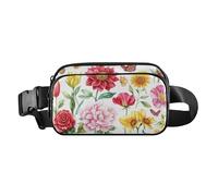 Colourful Flowers Butterflies Fashionable Crossbody Bag Waist Packs for Women Men Teenagers Waterproof Crossbody Belt Bag with Adjustable Strap for Cycling Hiking Gym, Flowers Butterflies, One Size