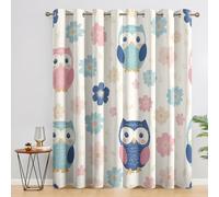 Colourful Flowers Cartoon Owl Blackout Curtains, 84 Drop, Kids Cute Bird Printed Curtains for Living Room, Bedroom, Eyelet Drapes for Window Home Decor, 52x84 Inch 2 Panels W1G1-32