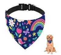 Colourful Flowers Clouds Rainbow Dog Bandana with Adjustable Strap D Ring Dog Scarf Pet Bibs Triangle Cat Scarves Accessories Puppy Dogs Cats Decor Machine Washable