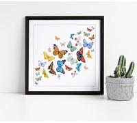 Colourful flurry of butterflies Stunning Framed Wall Art Picture Print Square - 25cm wide x 25cm high - Black Frame