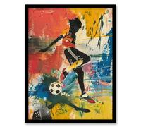 Colourful Footballer Ball Painting Bright Bold Framed Art Print Artery8 Multi W12 inch x H16 inch