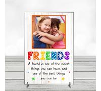 Colourful Friends Freestanding Plaque with Photo - A Celebration of Friendship | Custom Photogragph Gift for Kids, Friendship Keepsake, Bestie Decor Sign (Acrylic - A4-30cm x 21cm)