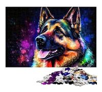 Colourful German Shepherd 1000Pc Adults Jigsaw Puzzle Jigsaw Puzzles Relaxing Entertainment, Home Decor 50x75CM/19.68x29.52inch
