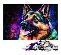 Colourful German Shepherd JigsawPuzzle 1000 Pieces for Adults Challenging Puzzles Challenging DIY Brain Teaser for Teenagers 26X38CM/10.23x14.96inch