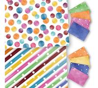 Colourful Gift Wrap. Stars & Stripes/Dots Twin Design Pack. 8 XL Sheets (50 x 70cm), 4 of Each Design. Wrapping Paper with Matching Tags. Cutting Grid on Reverse. by Absolutely Yours.