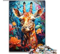 Colourful Giraffe Art 1000 Pieces Jigsaw Puzzle for Adults& Teens, Educational Games DIY Toys with Matching Poster And Trivia Sheet for Age 14+ (50x75cm)
