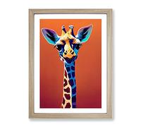 Colourful Giraffe No.1 Framed Print for Living Room Bedroom Home Office Décor, Wall Art Picture Ready to Hang, Oak A3 Frame (34 x 46 cm)