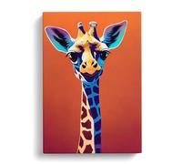 Colourful Giraffe No.1 Red, Purple, Peach Canvas Print | Gallery Wrapped 30mm Frame Wall Art | 30x20 inches | Ready to Hang | Contemporary Animals Picture | Living Room Bedroom Lounge Office