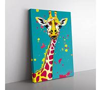 Colourful Giraffe No.2 Canvas Wall Art Print Ready to Hang, Framed Picture for Living Room Bedroom Home Office Décor, 60x40 cm (24x16 Inch)