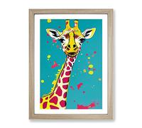 Colourful Giraffe No.2 Framed Print for Living Room Bedroom Home Office Décor, Wall Art Picture Ready to Hang, Oak A3 Frame (34 x 46 cm)
