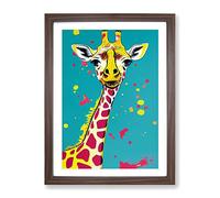 Colourful Giraffe No.2 Framed Print for Living Room Bedroom Home Office Décor, Wall Art Picture Ready to Hang, Walnut A4 Frame (34 x 25 cm)