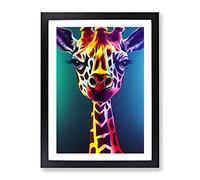 Colourful Giraffe No.3 Framed Print for Living Room Bedroom Home Office Décor, Wall Art Picture Ready to Hang, Black A3 Frame (34 x 46 cm)
