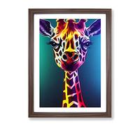 Colourful Giraffe No.3 Framed Print for Living Room Bedroom Home Office Décor, Wall Art Picture Ready to Hang, Walnut A2 Frame (64 x 46 cm)