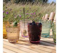 Colourful Glass Tumbler x1, Colourful Drinkware, Coloured Drinking Glasses, Straight Glass Tumbler, Water Drinks Glass with Pattern, Summer Party Glasses - Sold Individually (Amber)