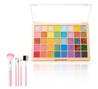 Colourful Glitter Eyeshadow Palette with 5 Brushes, 40 Colours Eyeshadow Bright Red Yellow Pink Purple Green Blue Eye Make Up Palettes, Rainbow Matte Shimmer Eye Shadow Pallets for Women